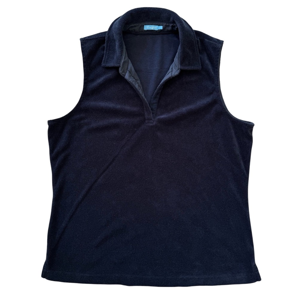J. McLaughlin Large Blue Terry Cloth Casual Women's Sleeveless‎ Polo Shirt Top